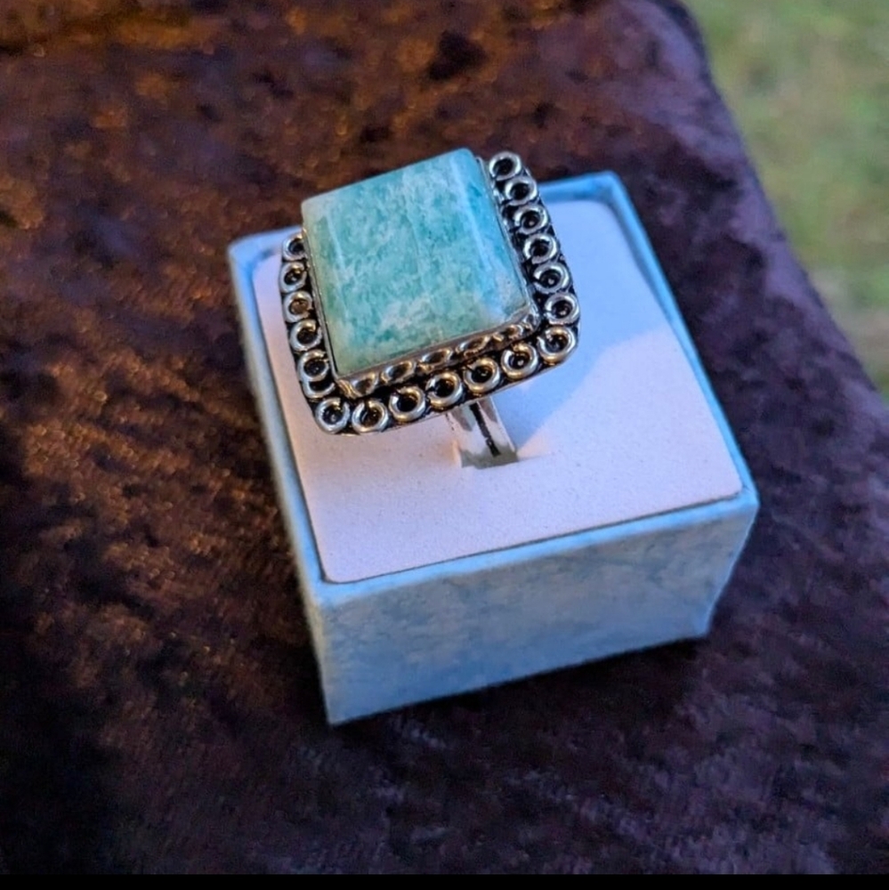 Handcrafted Square Amazonite Ring (8) - Picture 2 of 12